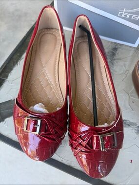 Victoria K Red Patent Croc-Embossed Ballet Flats with Buckle